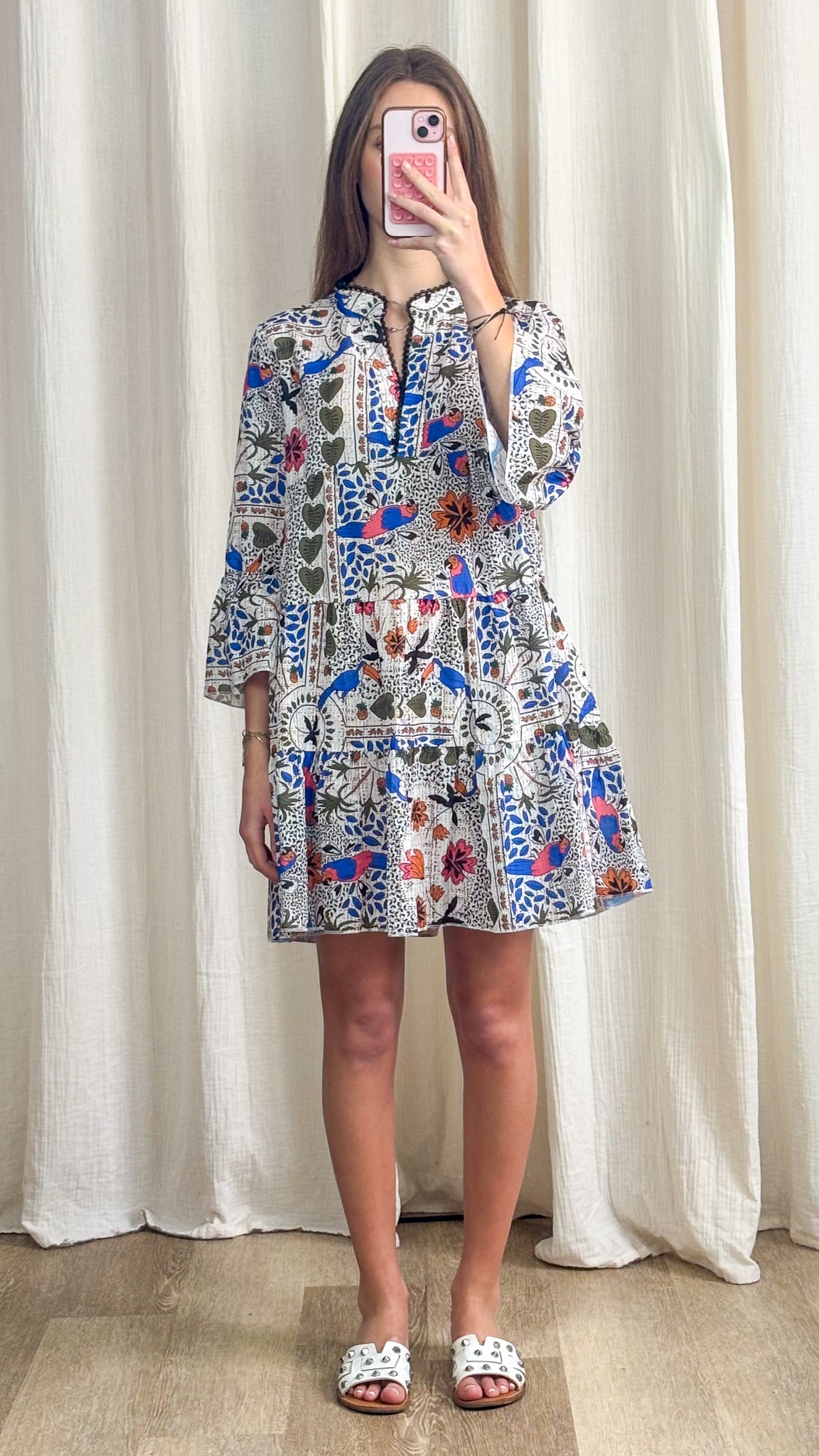 Robe Rebecca – Robe courte imprimée bohème à manches longues