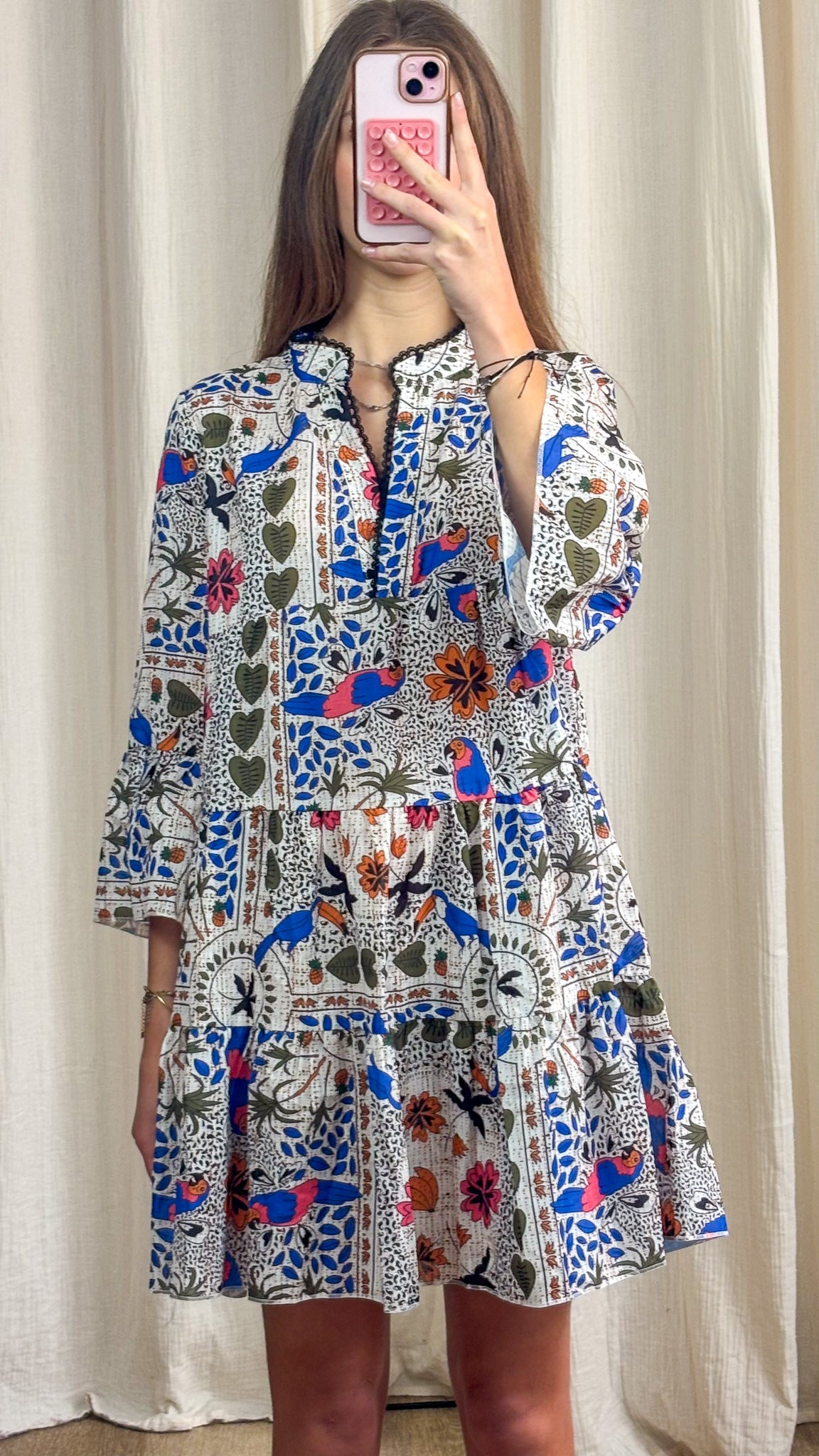 Robe Rebecca – Robe courte imprimée bohème à manches longues