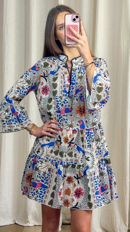 Robe Rebecca – Robe courte imprimée bohème à manches longues