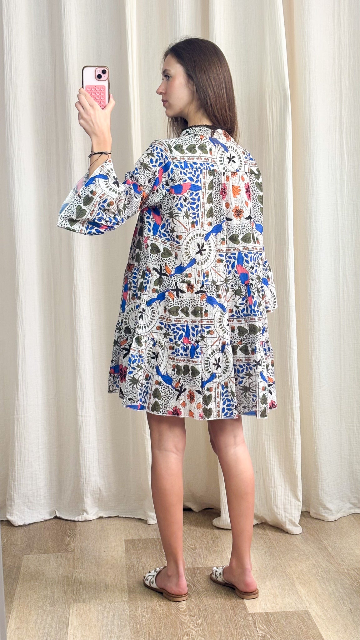 Robe Rebecca – Robe courte imprimée bohème à manches longues