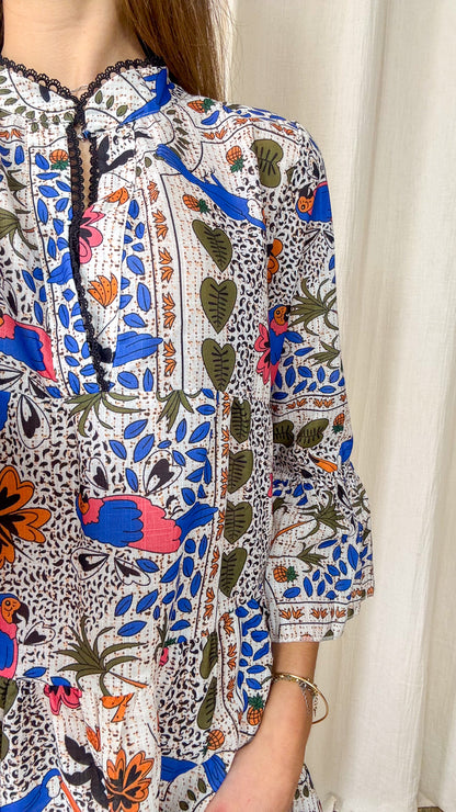 Robe Rebecca – Robe courte imprimée bohème à manches longues