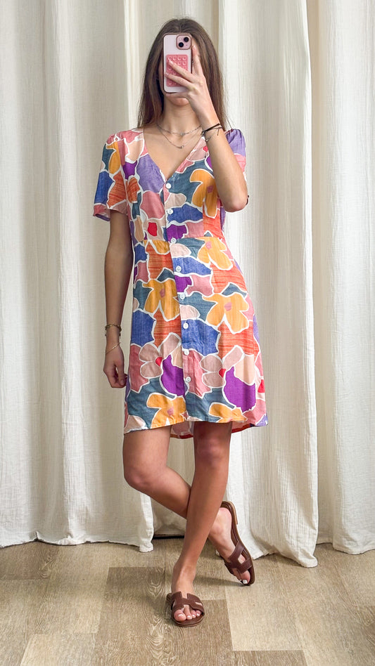 Robe Alizée – Robe courte imprimé multicolore fluide