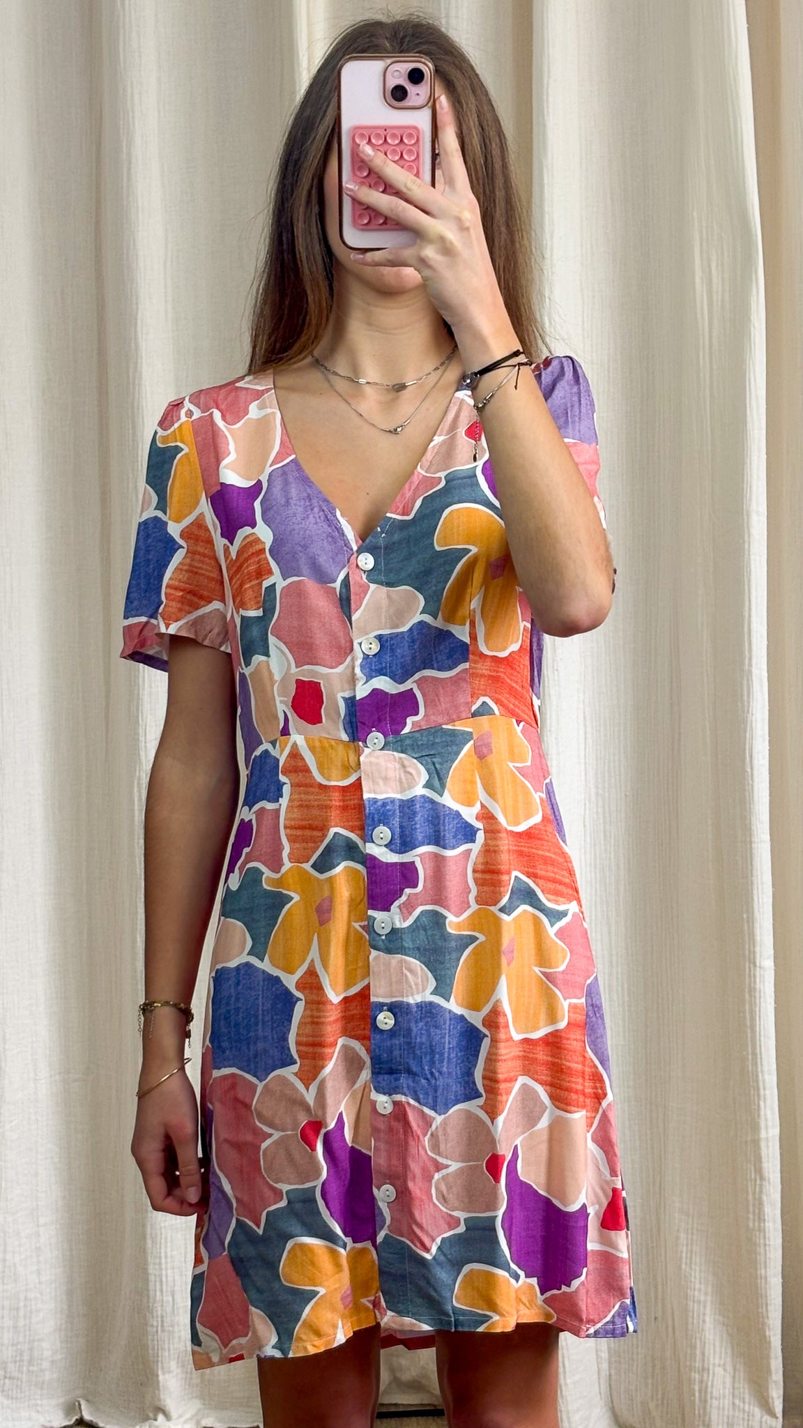Robe Alizée – Robe courte imprimé multicolore fluide
