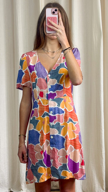 Robe Alizée – Robe courte imprimé multicolore fluide