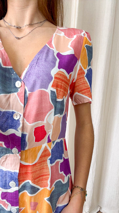 Robe Alizée – Robe courte imprimé multicolore fluide