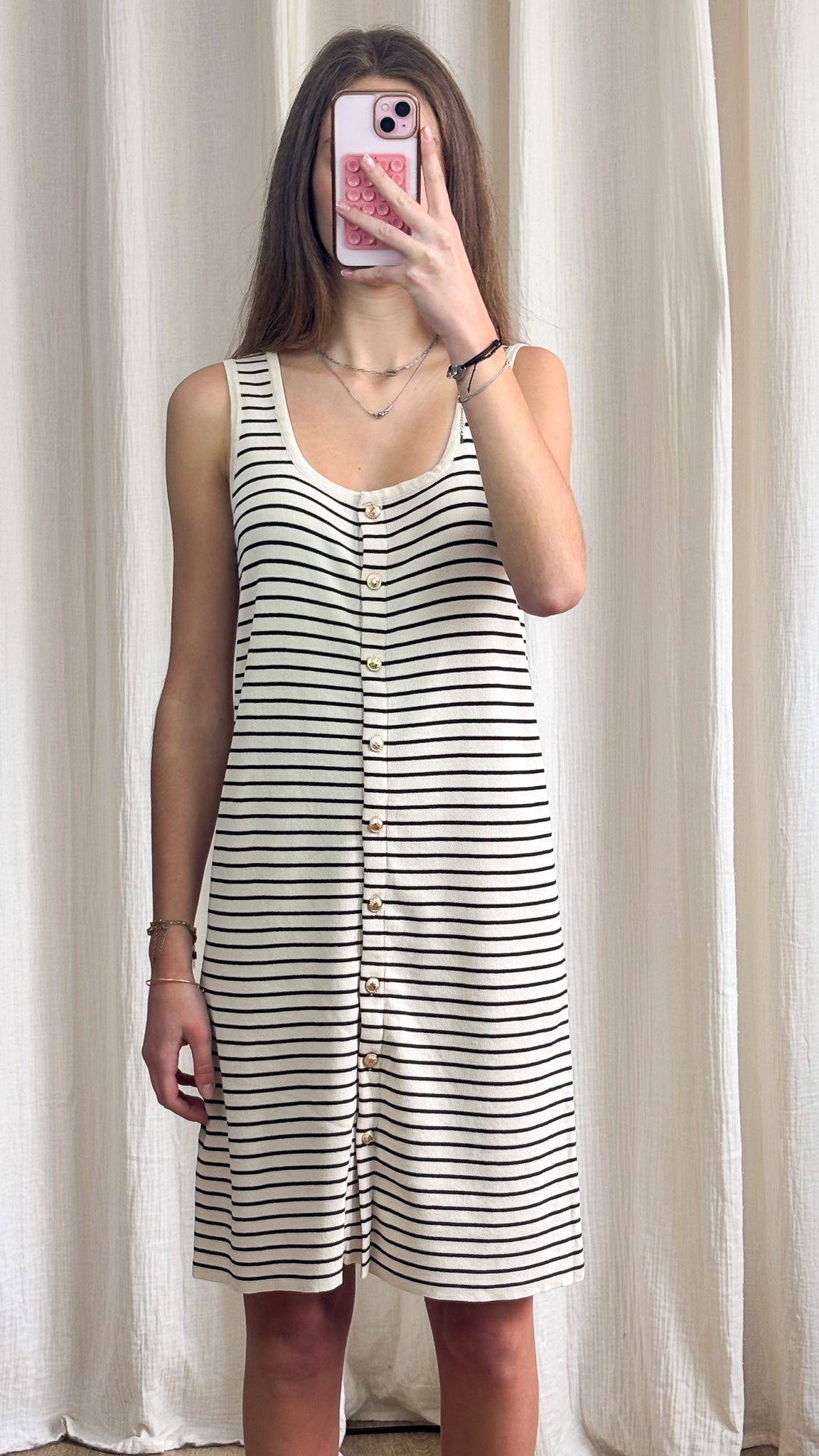Robe marinière – Robe courte rayée sans manches à boutons