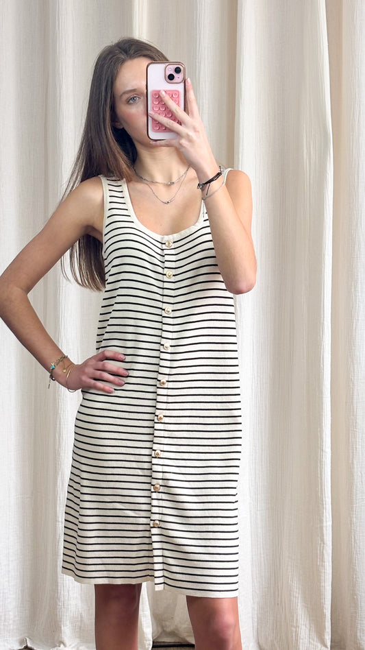 Robe marinière – Robe courte rayée sans manches à boutons
