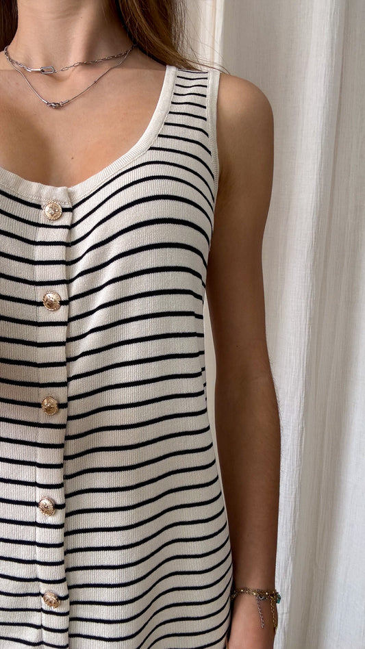 Robe marinière – Robe courte rayée sans manches à boutons