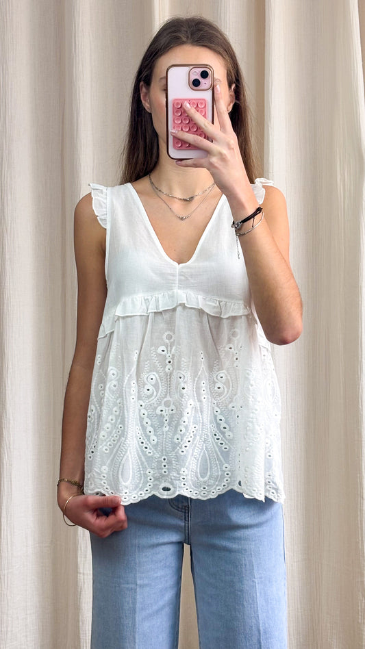 Blouse Léa – Blouse blanche broderie anglaise sans manches