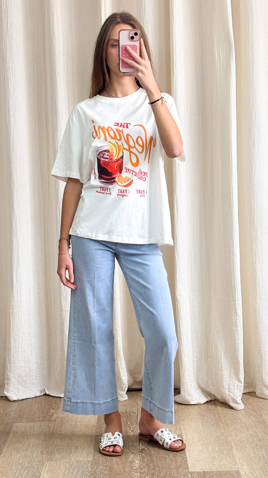T-shirt Negroni – T-shirt blanc imprimé cocktail oversize