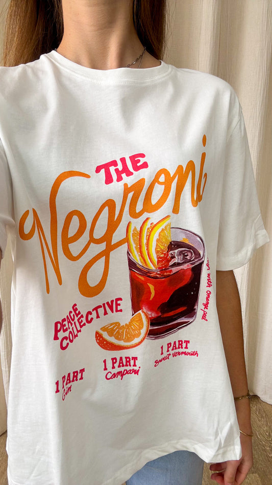 T-shirt Negroni – T-shirt blanc imprimé cocktail oversize