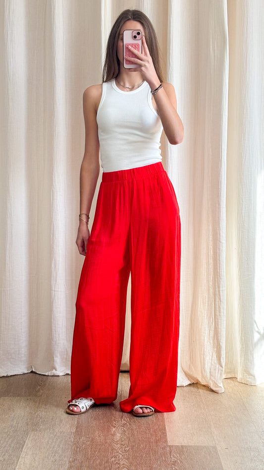 Pantalon Yuna – Pantalon fluide rouge taille élastique