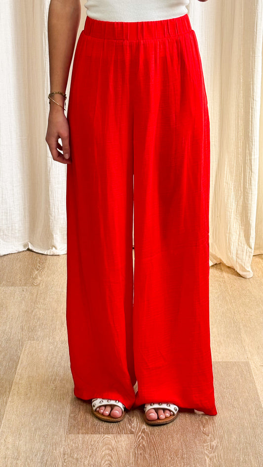 Pantalon Yuna – Pantalon fluide rouge taille élastique
