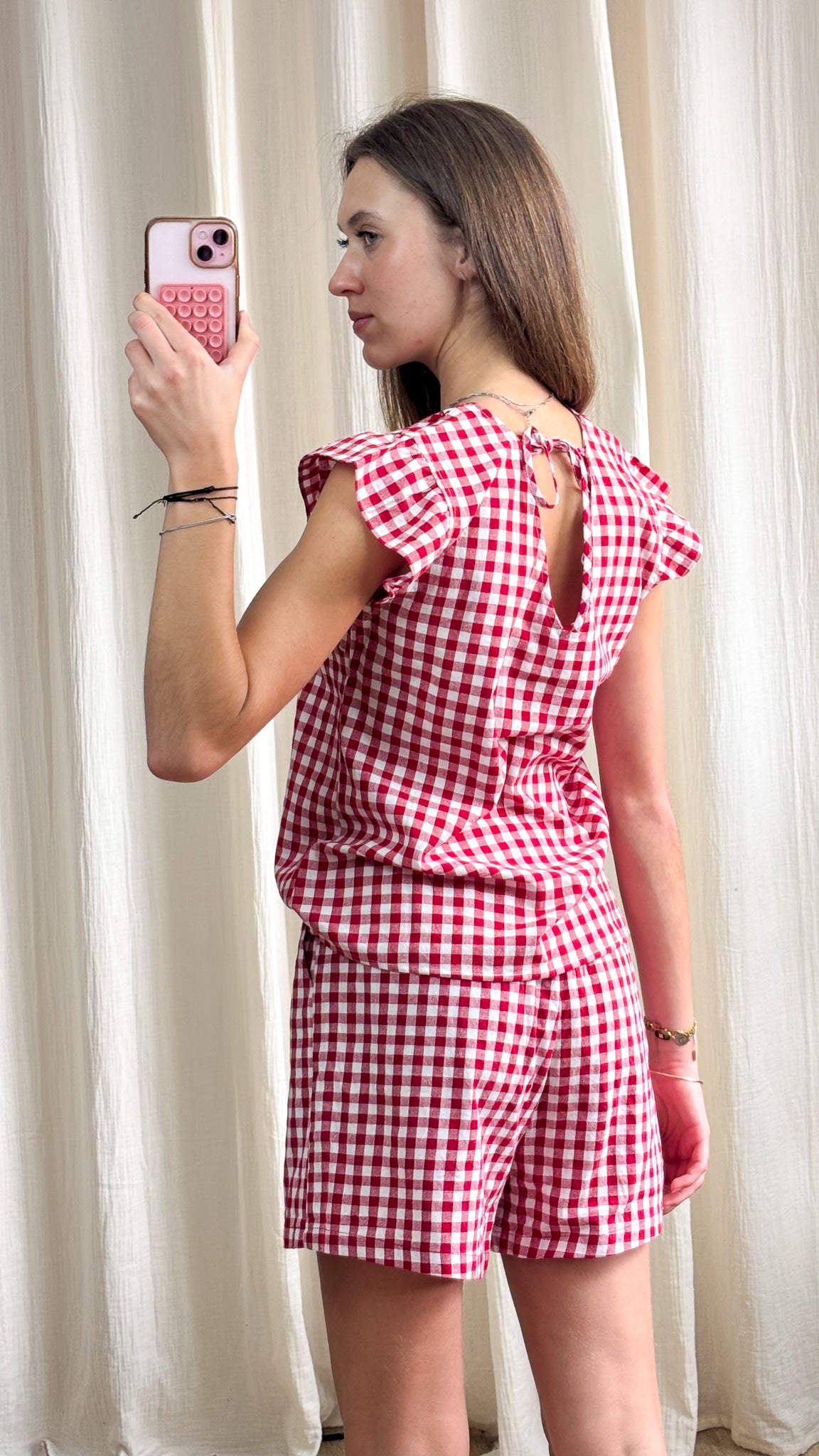 Short Vichy – Short à carreaux taille élastiquée rouge et blanc ou bleu et blanc