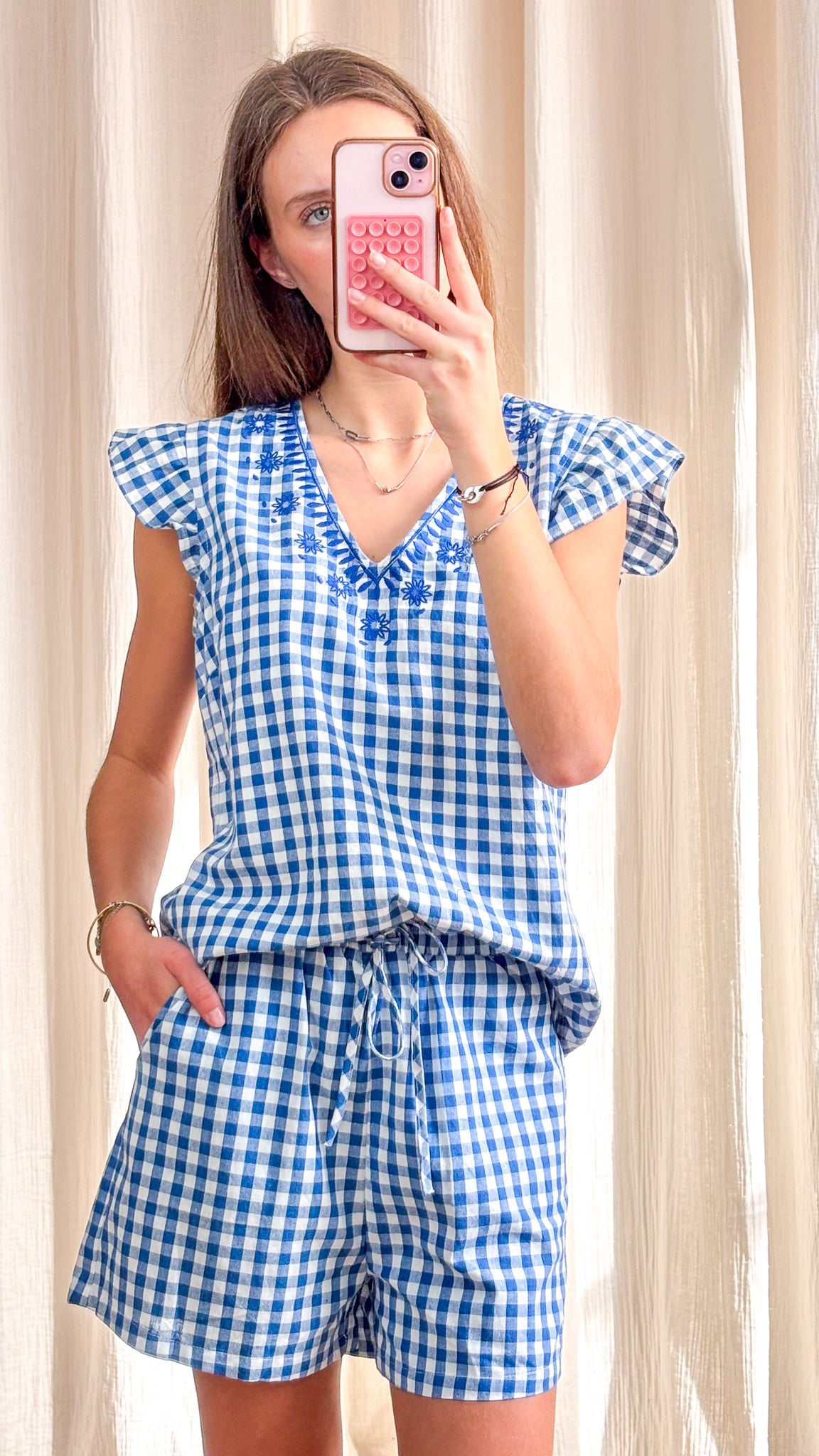 Short Vichy – Short à carreaux taille élastiquée rouge et blanc ou bleu et blanc