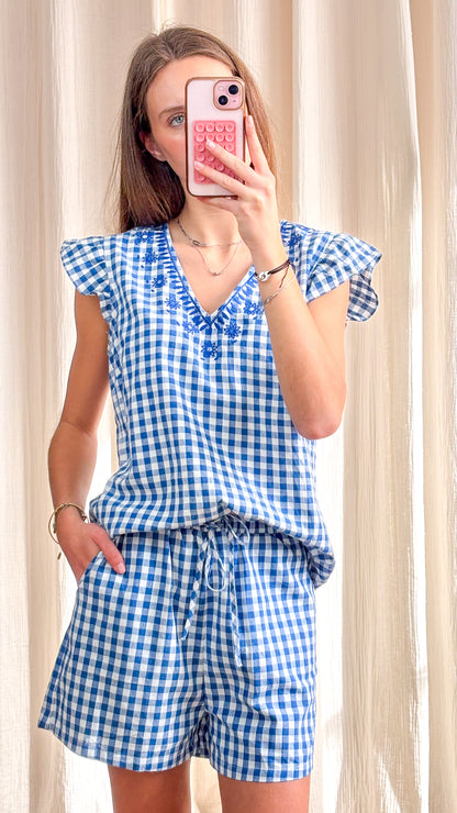 Short Vichy – Short à carreaux taille élastiquée rouge et blanc ou bleu et blanc