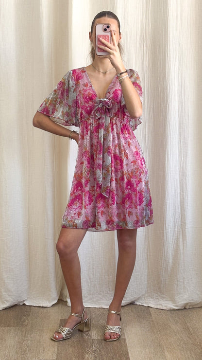 Robe Lina – Robe courte fluide imprimé rose lumineux