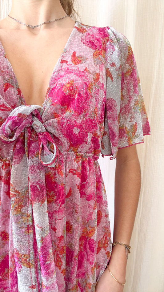 Robe Lina – Robe courte fluide imprimé rose lumineux
