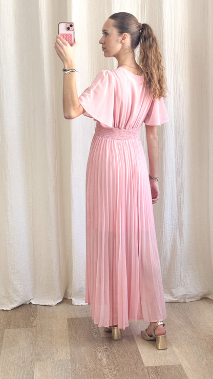 Robe Laina – Robe longue plissée rose poudré élégante
