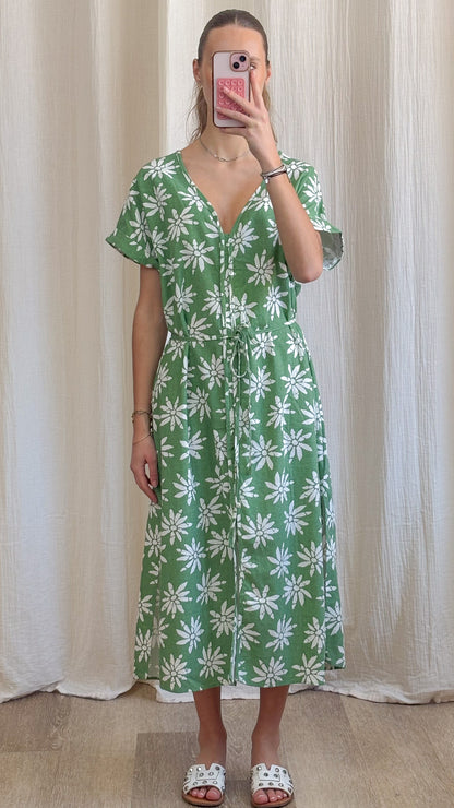 Robe Azalée – Robe longue fluide imprimé floral vert