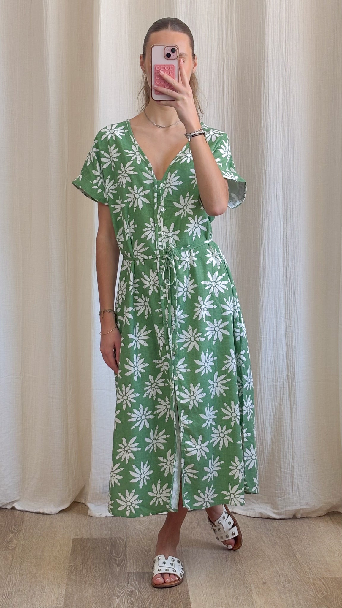 Robe Azalée – Robe longue fluide imprimé floral vert