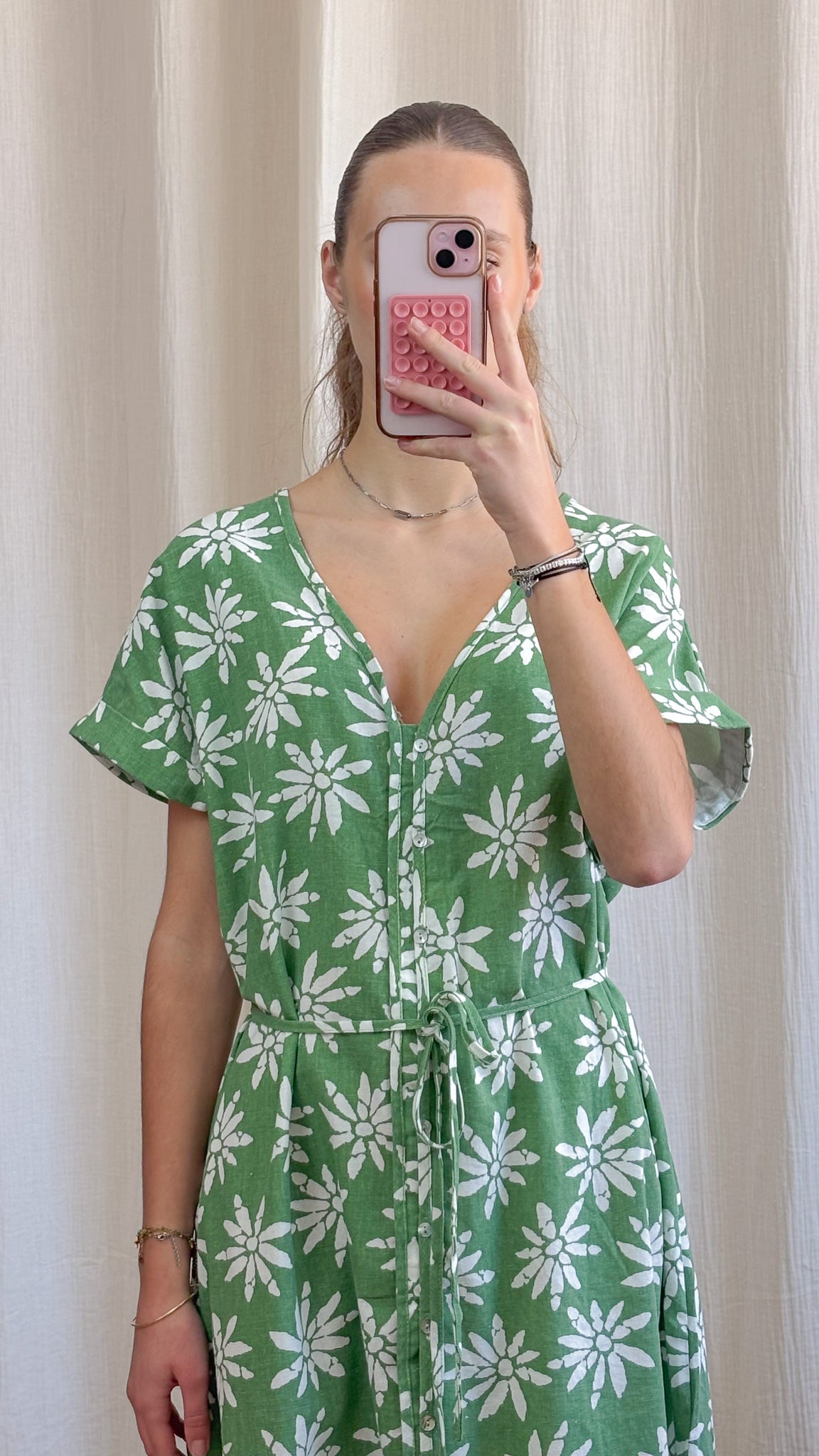 Robe Azalée – Robe longue fluide imprimé floral vert