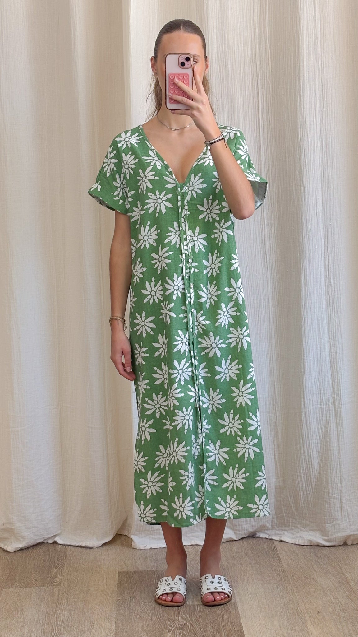 Robe Azalée – Robe longue fluide imprimé floral vert