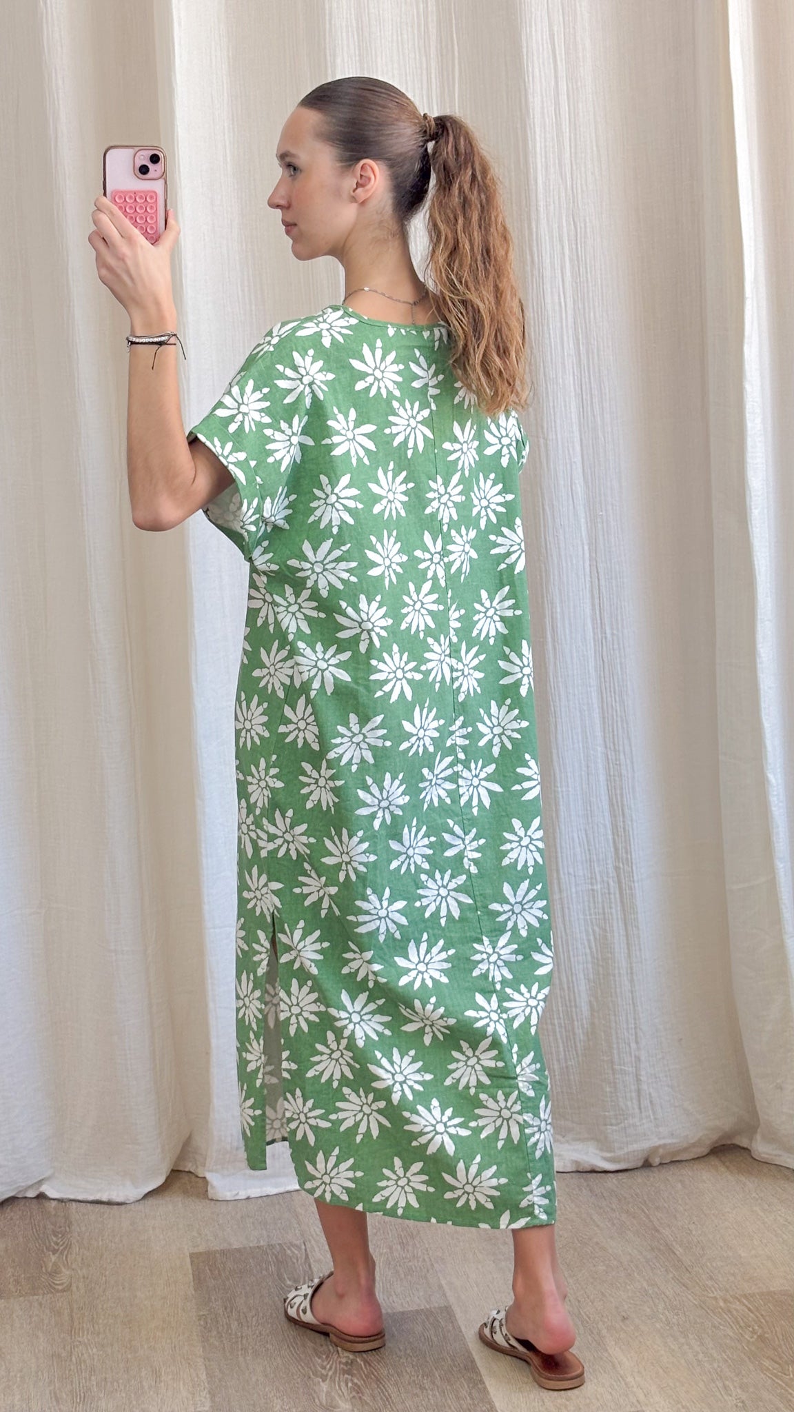 Robe Azalée – Robe longue fluide imprimé floral vert