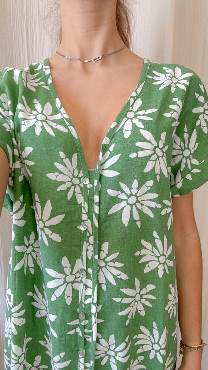 Robe Azalée – Robe longue fluide imprimé floral vert