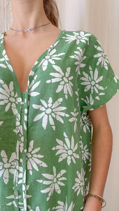 Robe Azalée – Robe longue fluide imprimé floral vert