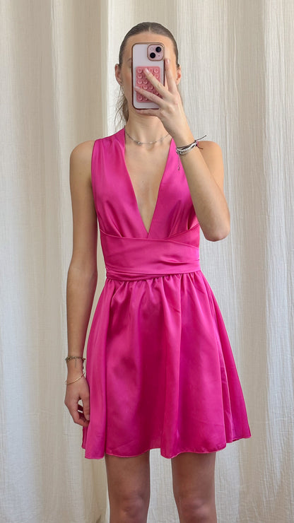 Robe Soia – Robe courte satinée multiposition fuchsia
