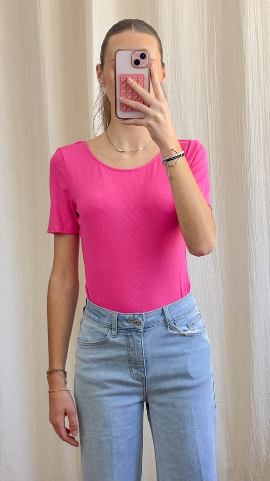 Body Paula – Body manches courtes rose fuchsia dos dentelle