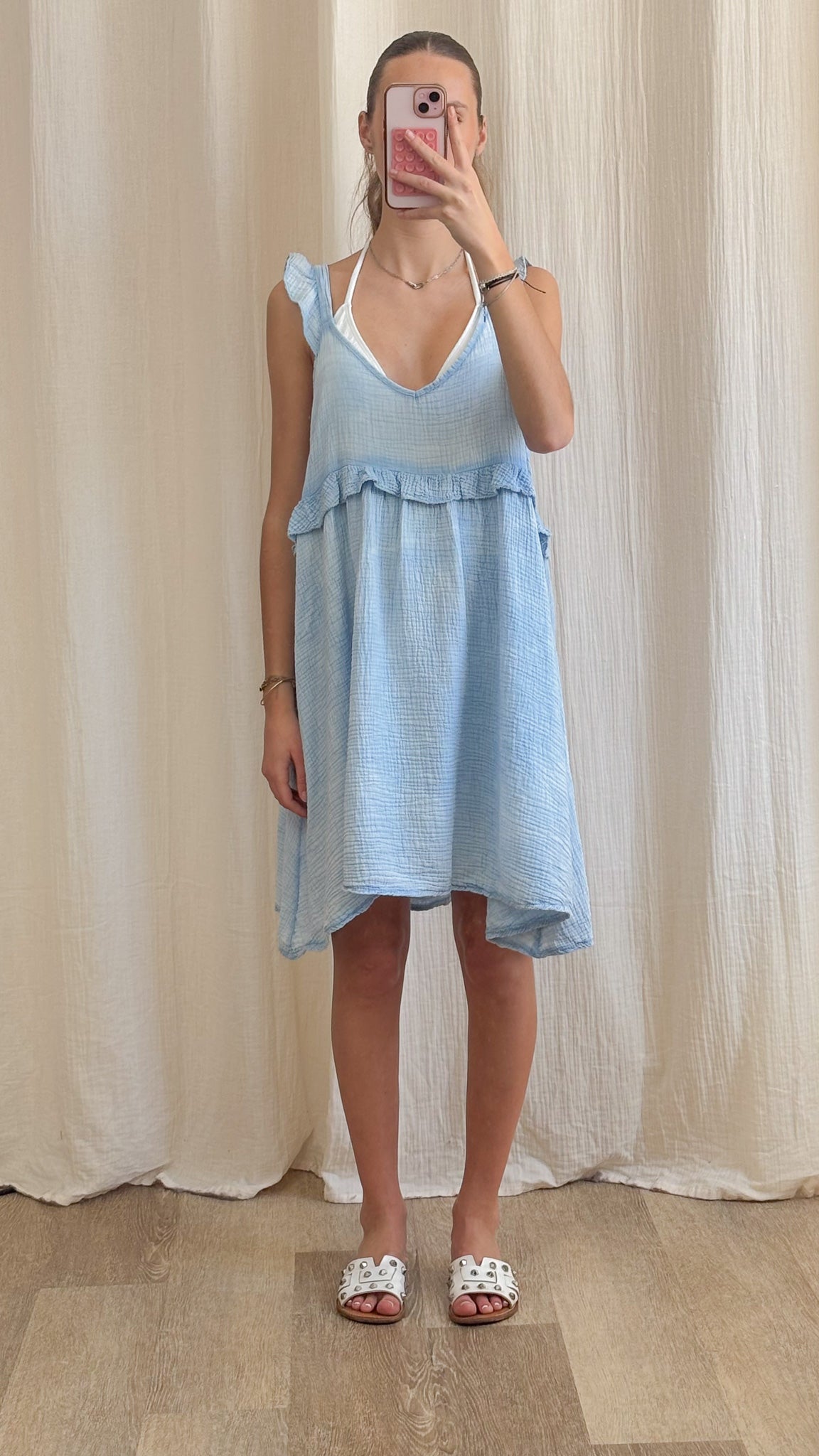 Robe Selena – Robe courte fluide en gaze de coton à volants