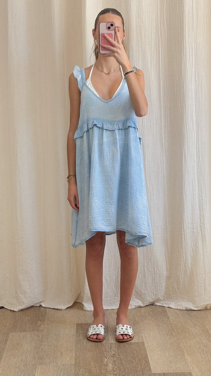 Robe Selena – Robe courte fluide en gaze de coton à volants