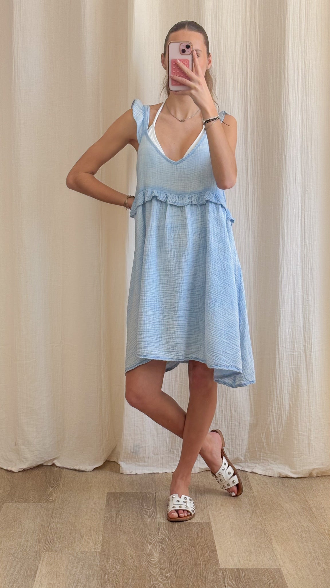 Robe Selena – Robe courte fluide en gaze de coton à volants