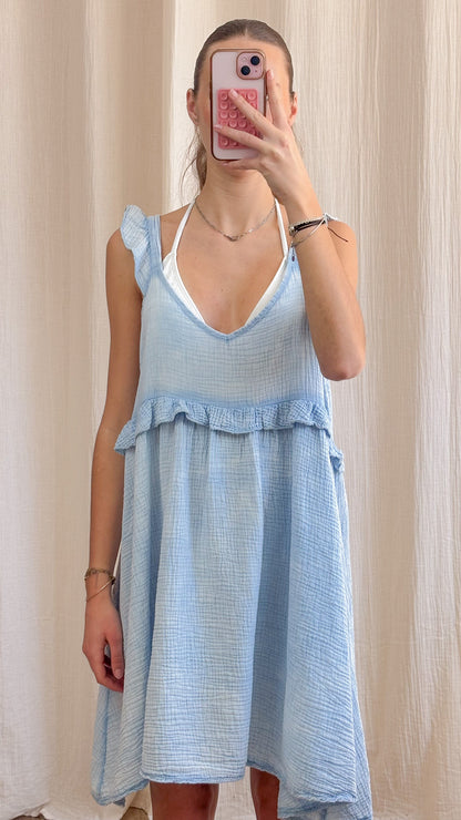 Robe Selena – Robe courte fluide en gaze de coton à volants