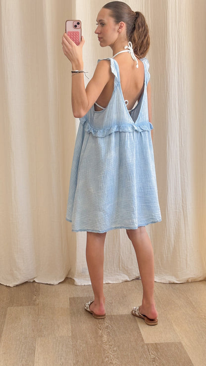 Robe Selena – Robe courte fluide en gaze de coton à volants