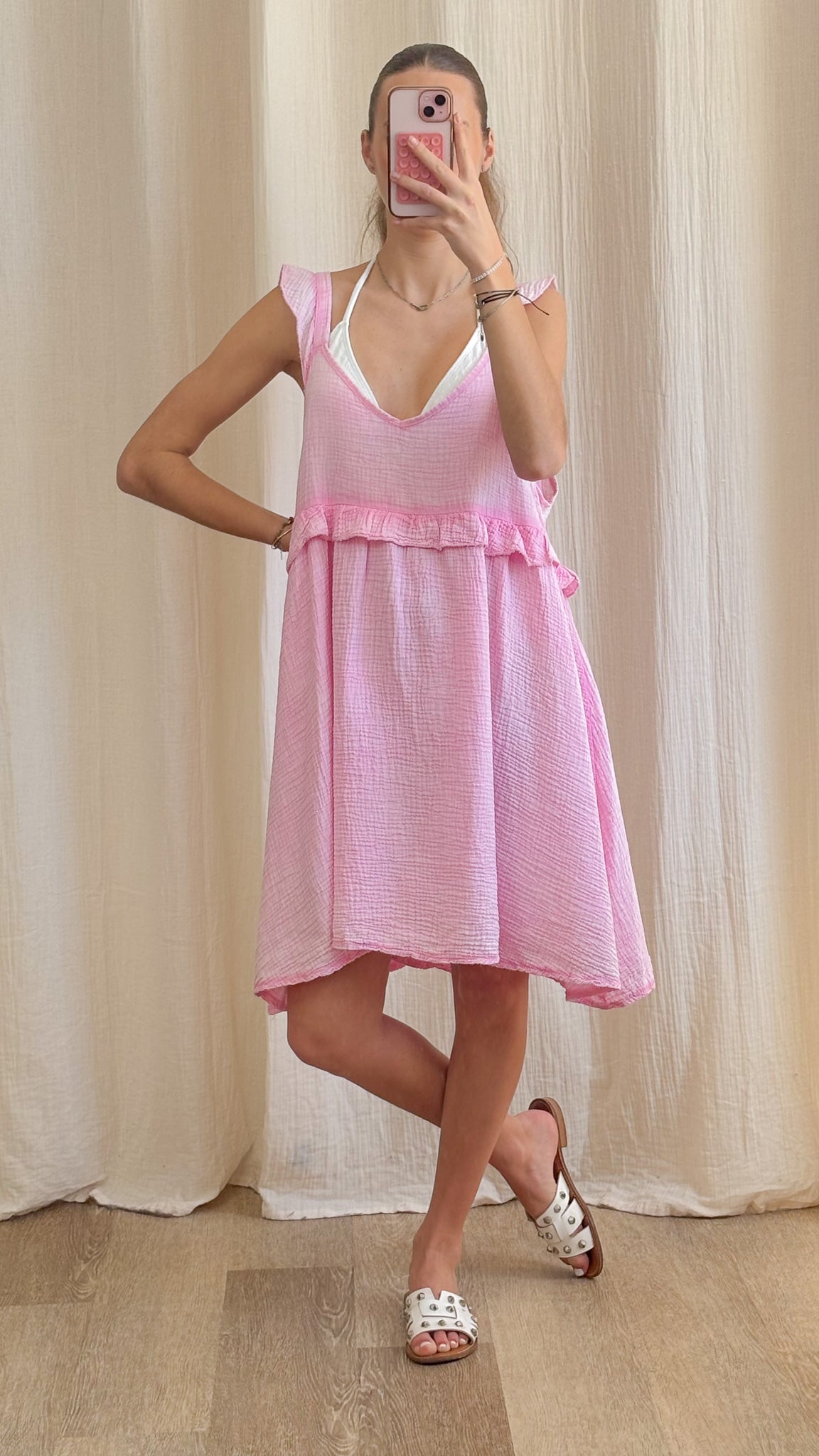 Robe Selena – Robe courte fluide en gaze de coton à volants