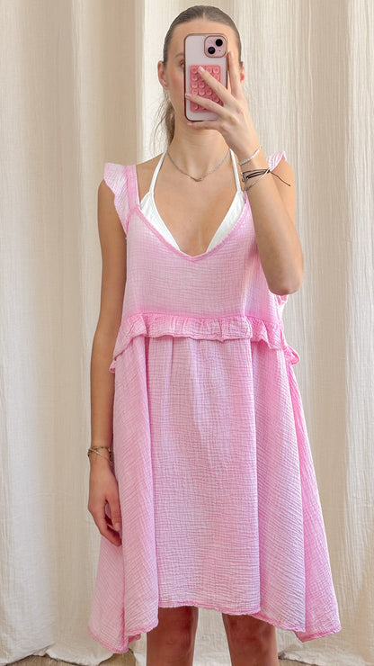 Robe Selena – Robe courte fluide en gaze de coton à volants