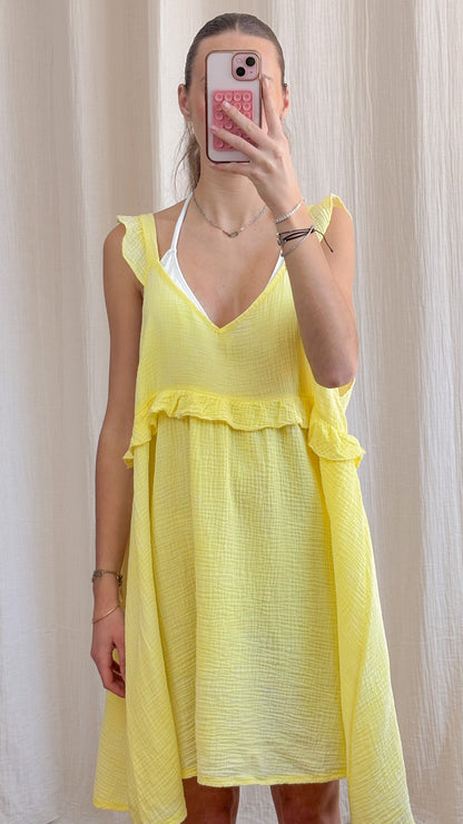 Robe Selena – Robe courte fluide en gaze de coton à volants