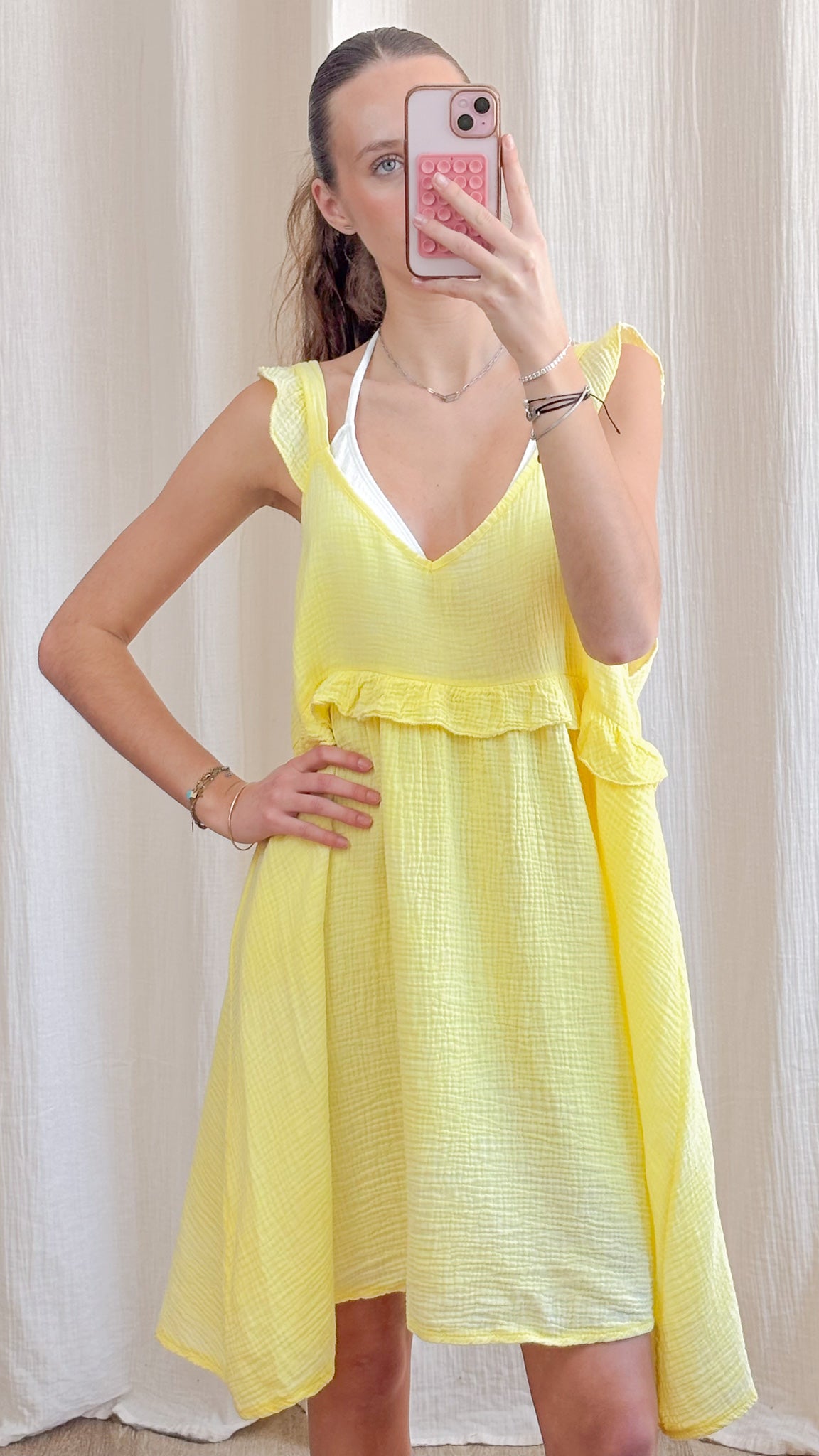 Robe Selena – Robe courte fluide en gaze de coton à volants