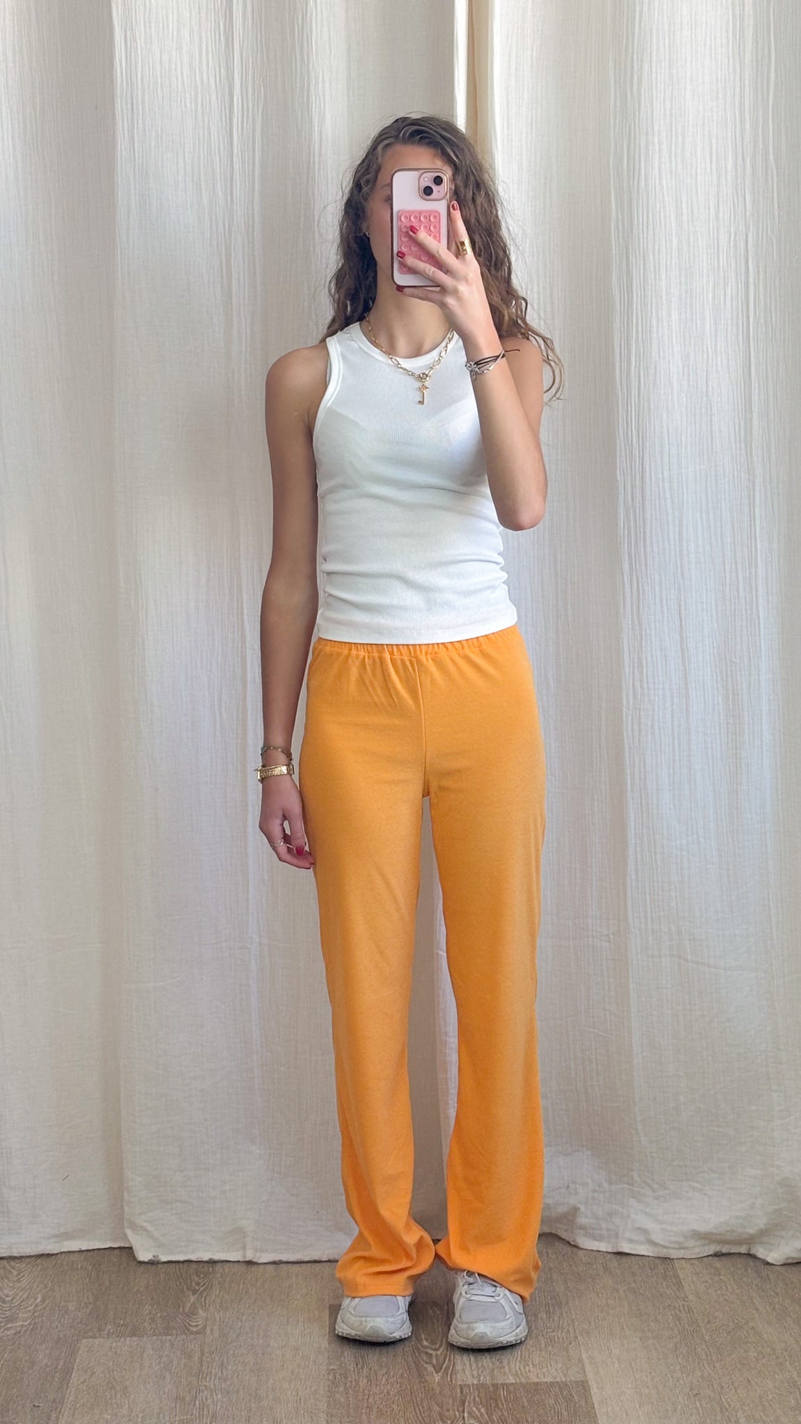 Pantalon Peach – Pantalon évasé en éponge orange vif taille élastiquée