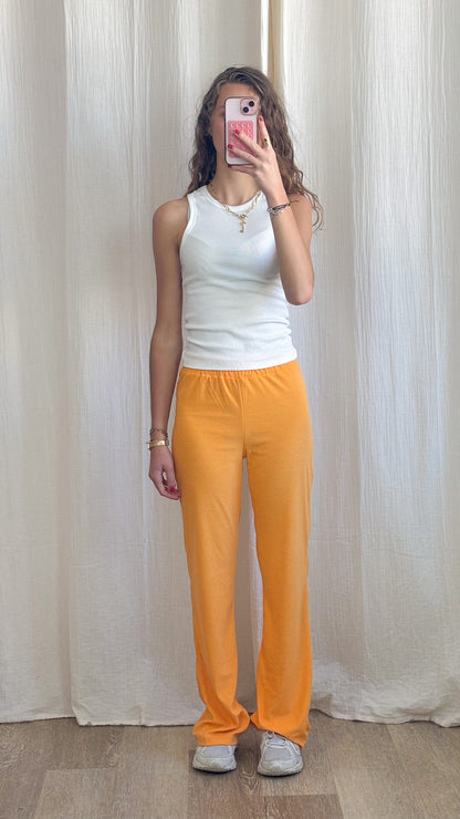 Pantalon Peach – Pantalon évasé en éponge orange vif taille élastiquée