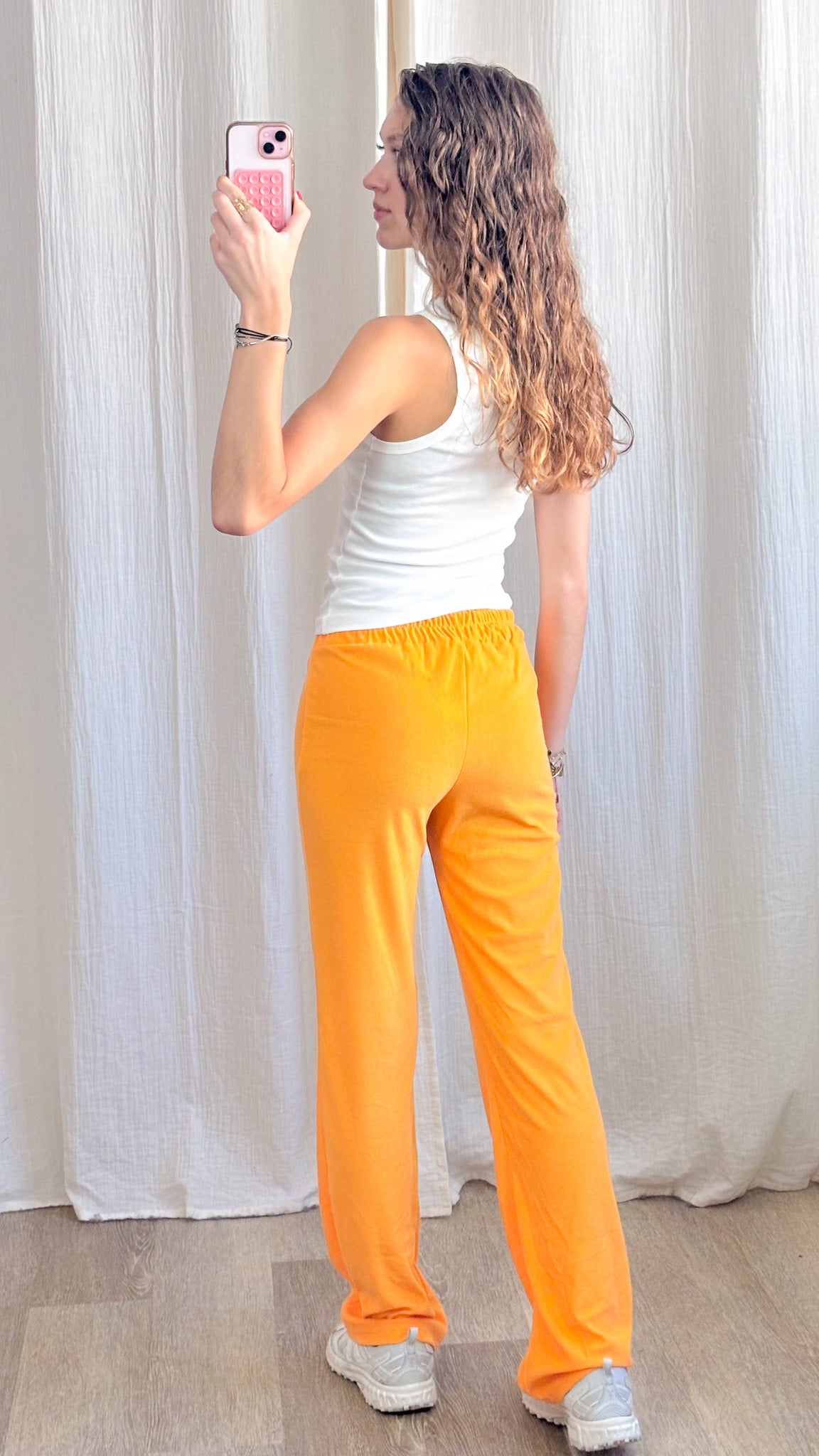 Pantalon Peach – Pantalon évasé en éponge orange vif taille élastiquée