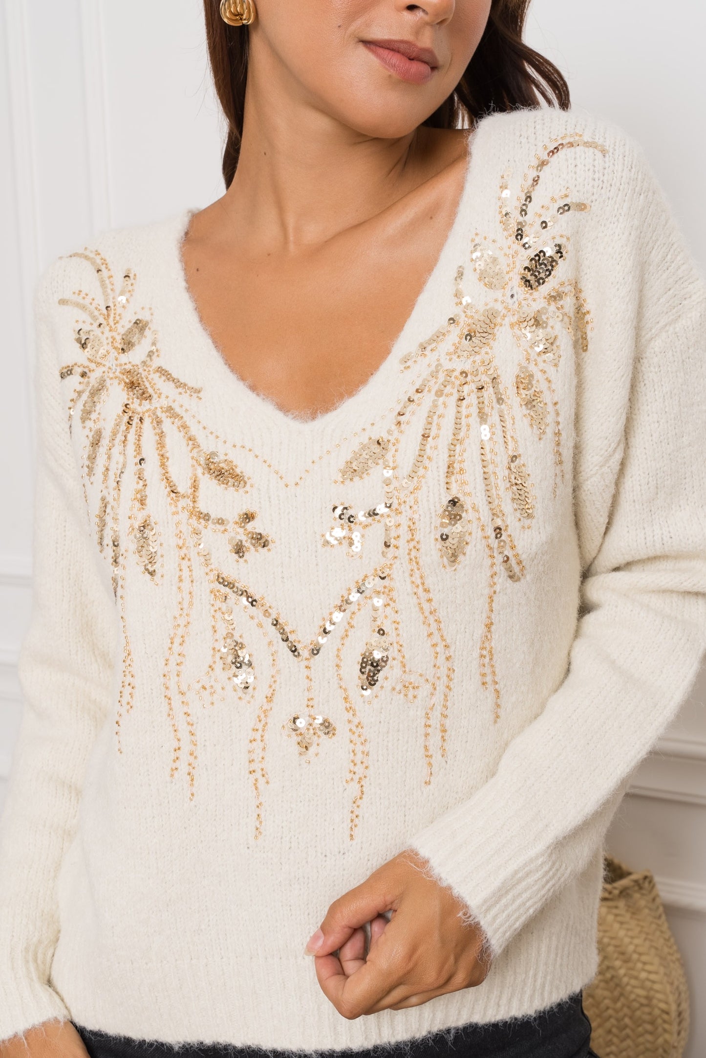 Pull Esme – Pull col V brodé sequins