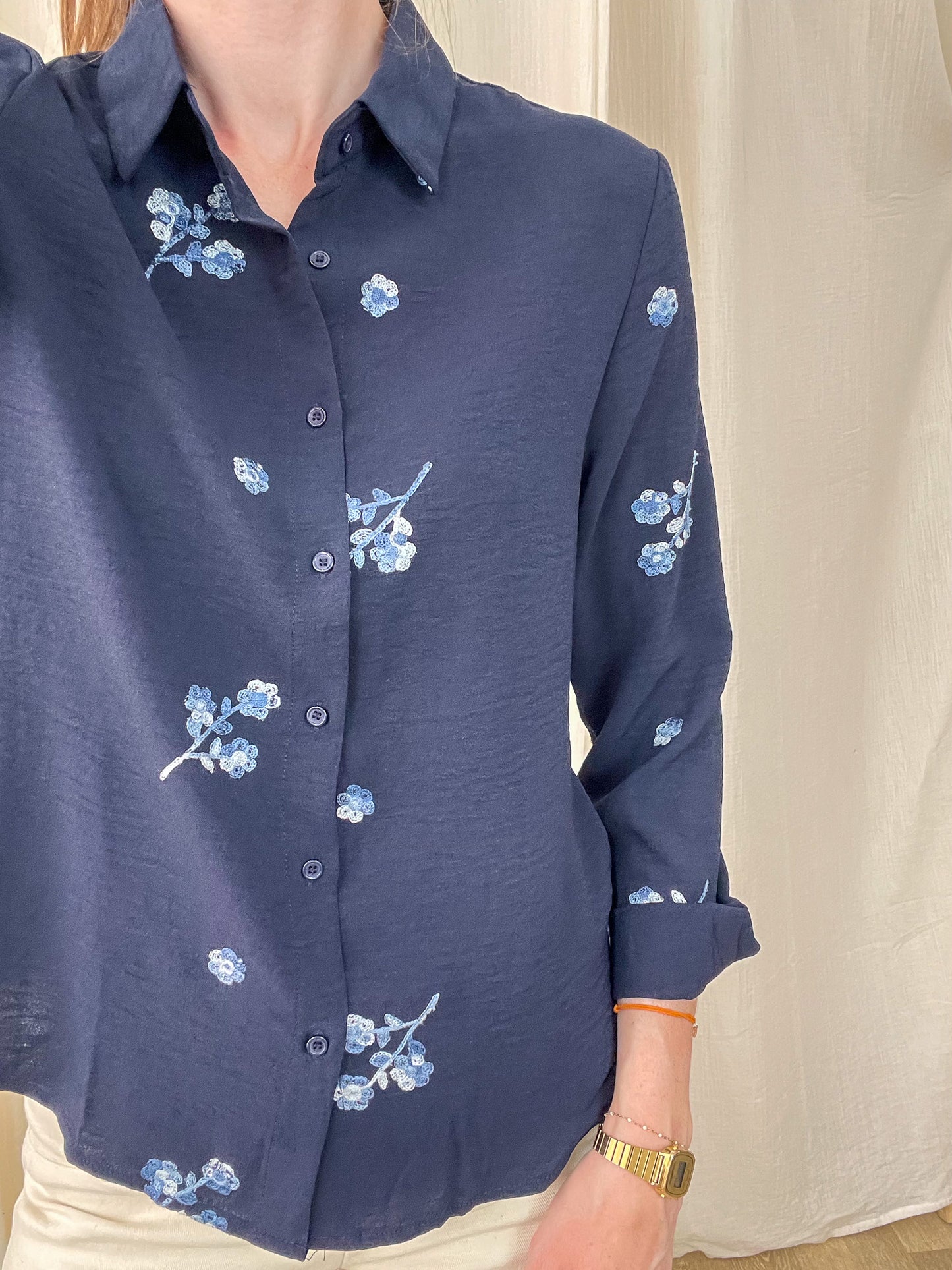 Chemise Janice - Blouse brodée fleurs manches longues