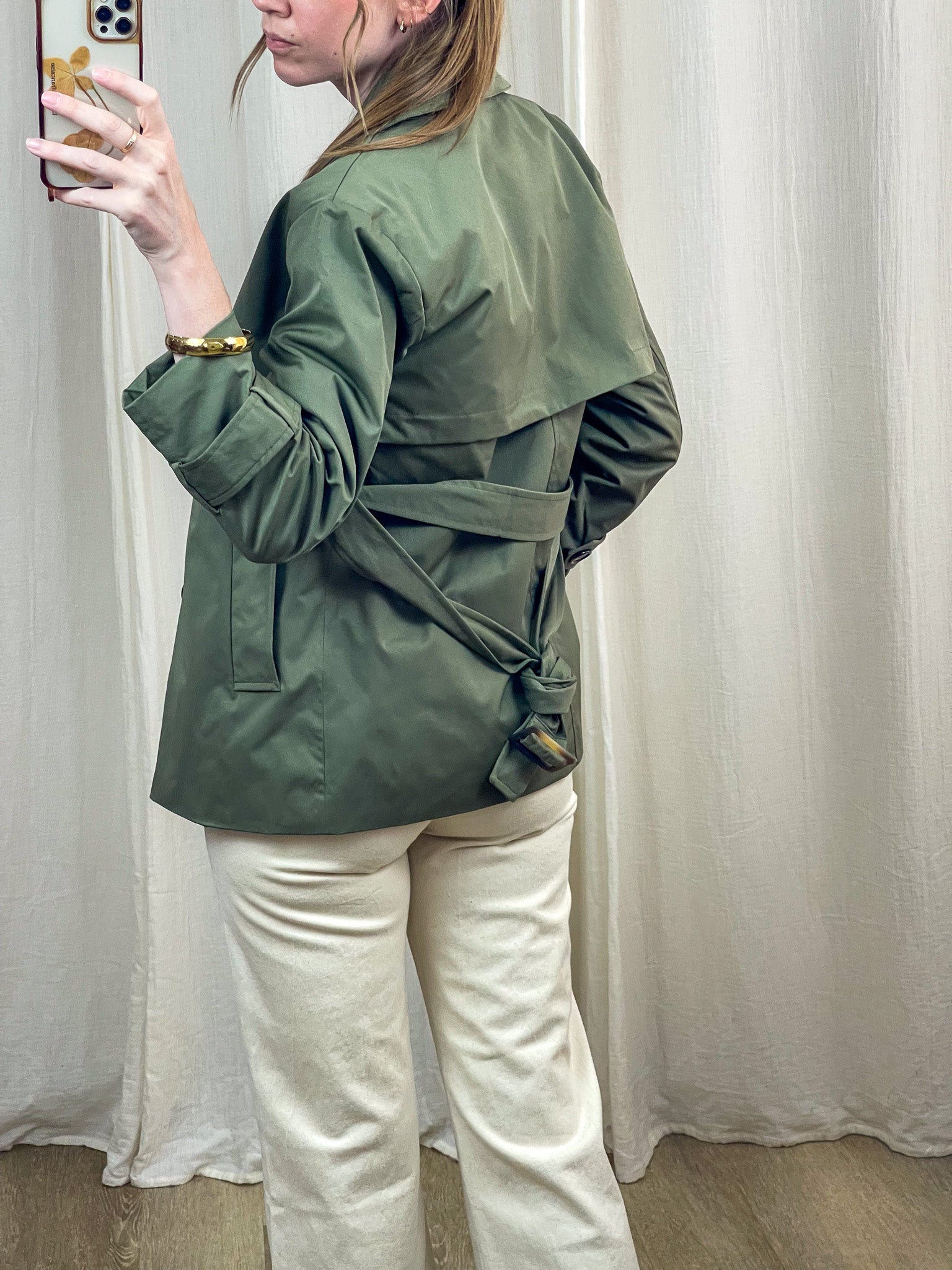 Trench Jill kaki femme coupe oversize avec ceinture à nouer dans le dos, style casual chic printemps