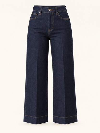 Jean wide leg taille haute bleu brut femme coupe évasée style vintage denim foncé