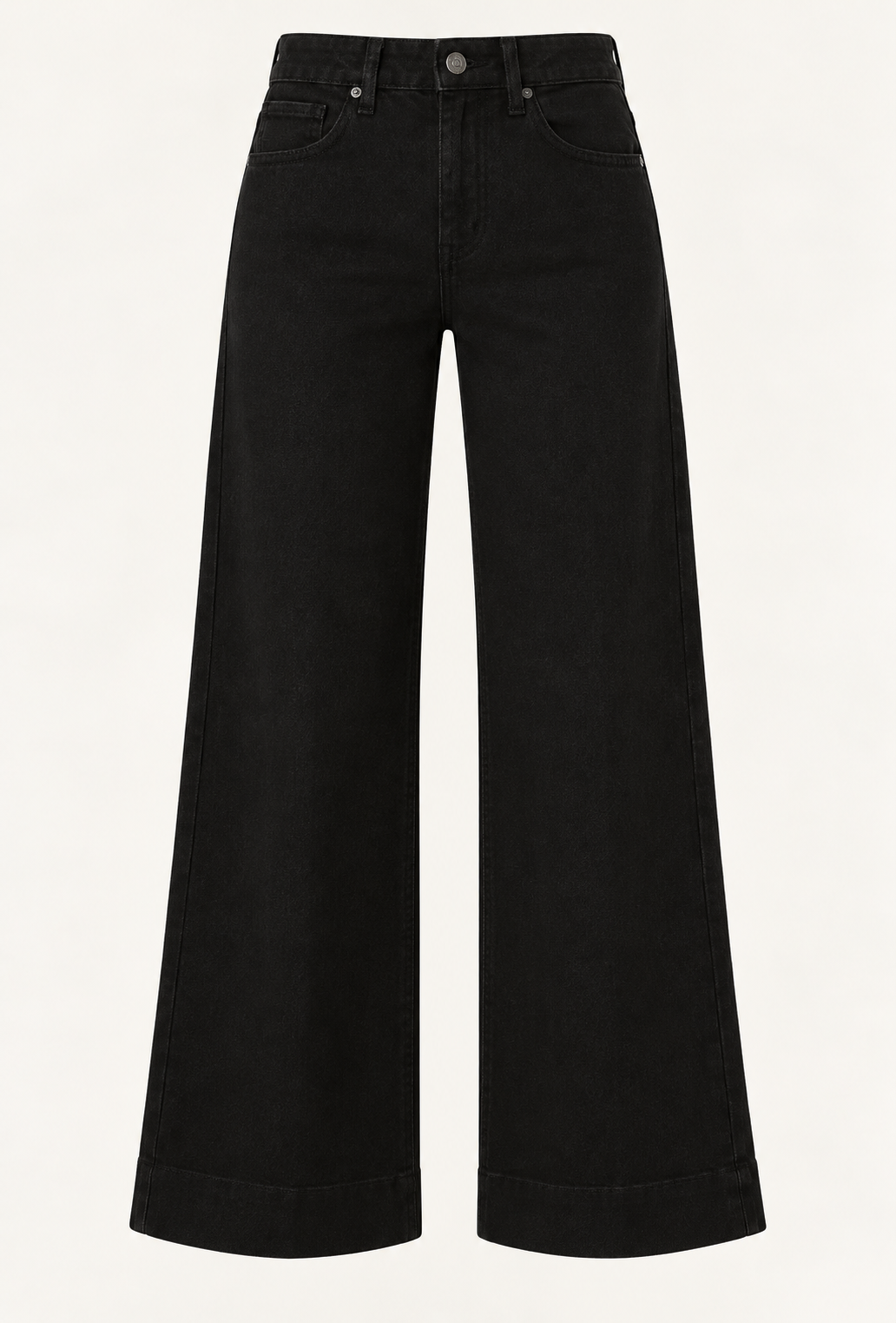 Jean wide leg taille haute noir femme coupe évasée style années 70 Vienna Oraije