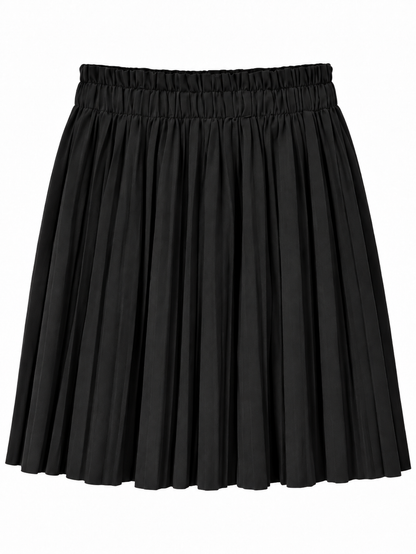 Jupe courte plissée noire taille haute élastique femme, coupe évasée style minimaliste chic